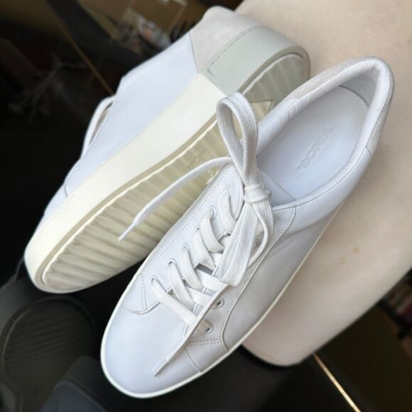 VINCE Bensley Leather & Suede 2 Toned Lace Up Platform Sneakers White Gray 9.5 - Picture 10 of 16